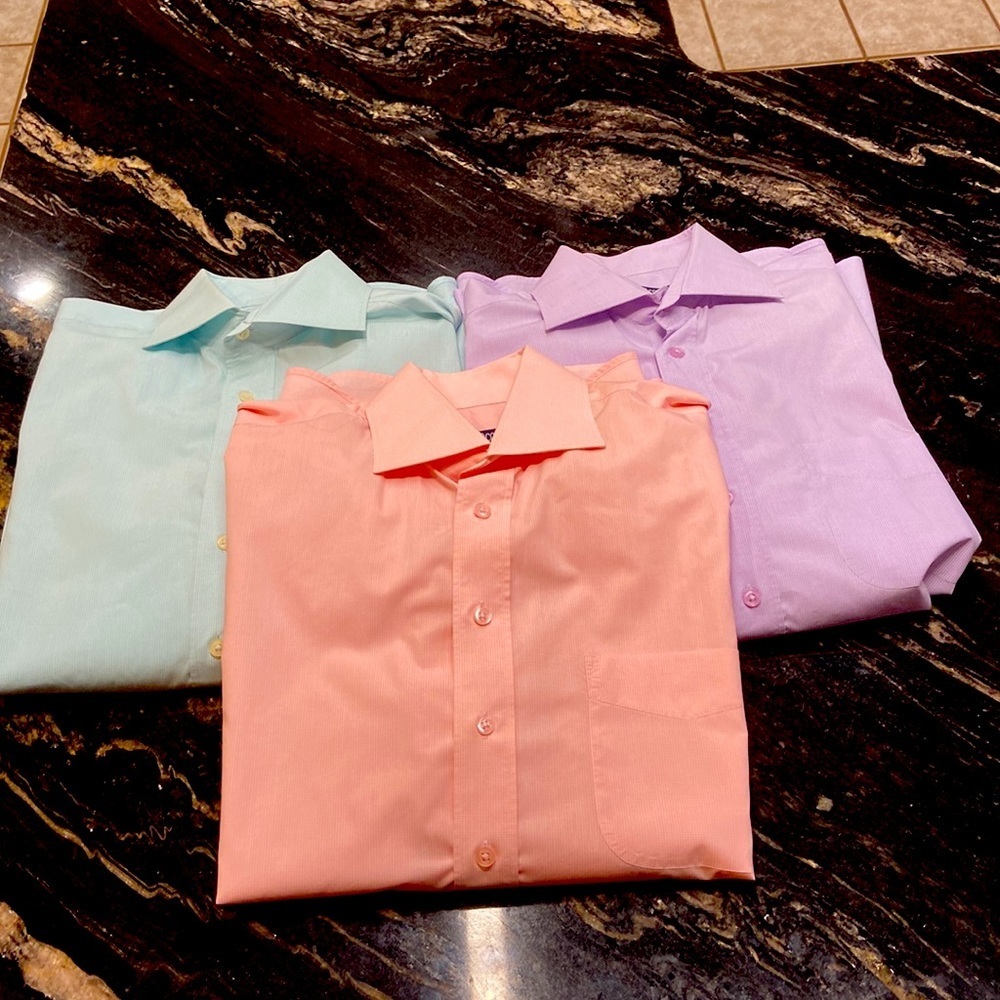 Lot of 3 Cafe Coton 44/17.5 Pastel Checks Pocket Button Up Dress Shirts